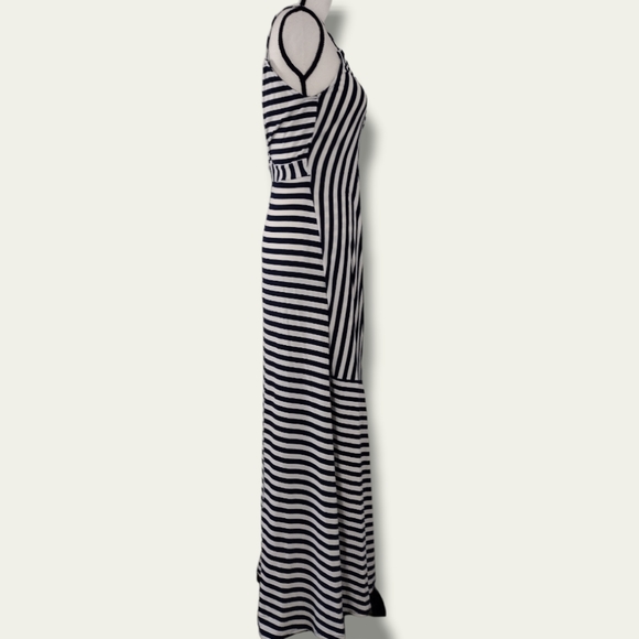 NEW IF BY THE SEA LOS ANGELES CA. Nautical Navy/White Striped Wrap Maxi Dress M - Picture 6 of 10